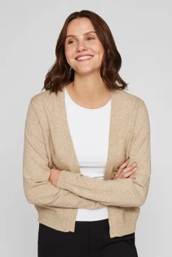 Vila Camisolas-Casaco de malha longo de malha com viscose Castanho