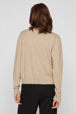 Vila Camisolas-Casaco de malha longo de malha com viscose Castanho