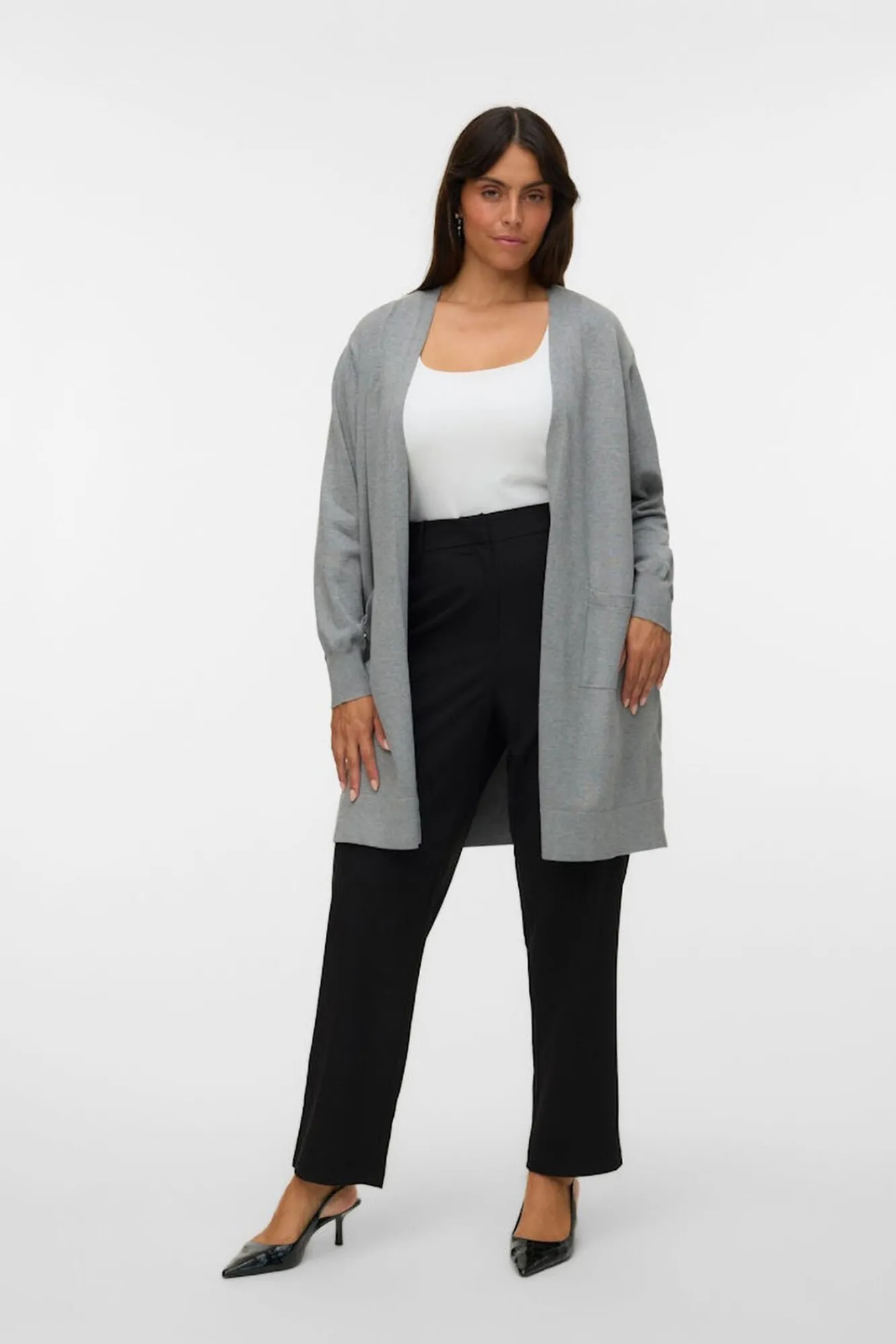 Vero Moda Curve Camisolas-Casaco de malha longo plus size Cinzento