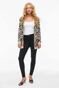 Vila Camisolas-Casaco de malha midi de viscose estampado Castanho