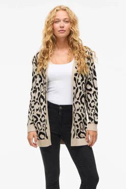 Vila Camisolas-Casaco de malha midi de viscose estampado Castanho