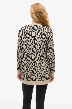 Vila Camisolas-Casaco de malha midi de viscose estampado Castanho