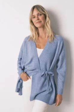 Women'secret Roupões-Casaco de malha midi malha tricô azul