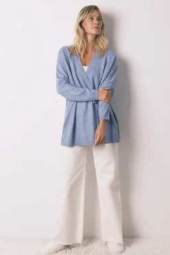 Women'secret Roupões-Casaco de malha midi malha tricô azul