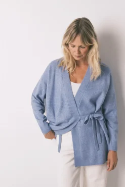 Women'secret Roupões-Casaco de malha midi malha tricô azul