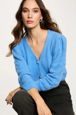 Morgan Camisolas-Casaco de malha slim fit com gola em V Azul