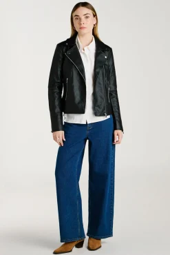 Vila Sobretudos|Casacos-Casaco de motociclista de couro sintético Preto