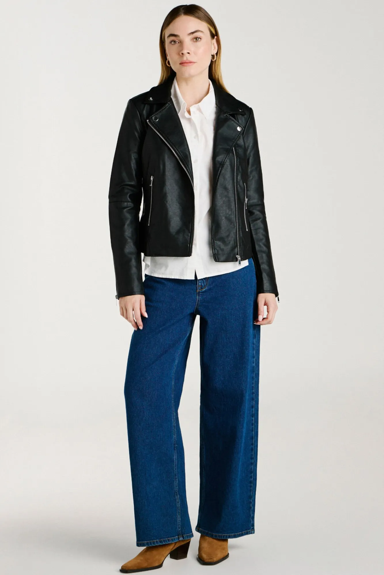 Vila Sobretudos|Casacos-Casaco de motociclista de couro sintético Preto