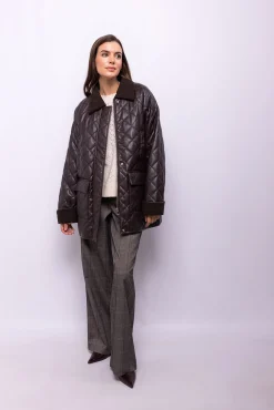 Object Sobretudos|Casacos-Casaco de pele sintética sobretudo Castanho