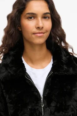 Vila Sobretudos|Casacos-Casaco de pele sobretudo com fecho-éclair Preto