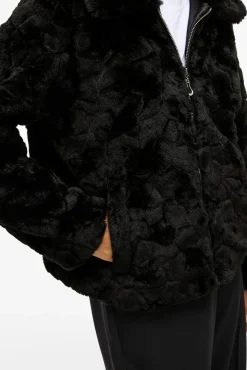 Vila Sobretudos|Casacos-Casaco de pele sobretudo com fecho-éclair Preto