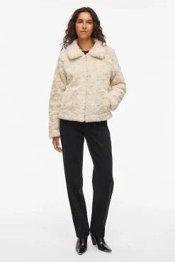 Vila Sobretudos|Casacos-Casaco de pele sobretudo com fecho-éclair Tostado