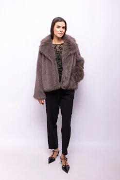 Object Casacos-Casaco de pele sobretudo com lapelas Cinzento