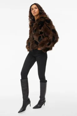 Vila Sobretudos|Casacos-Casaco de pele sobretudo com lapelas Castanho