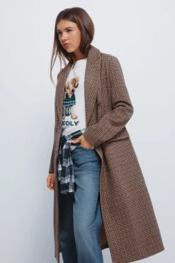 Springfield Casacos-Casaco longo xadrez sobretudo cru