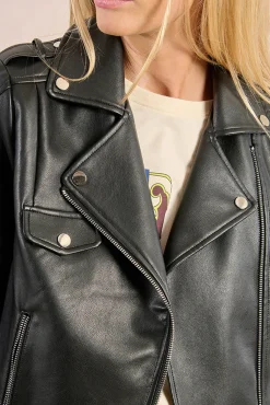 Molly Bracken Sobretudos-Casaco motard em tecido com efeito couro Preto