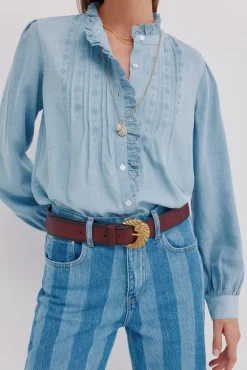 Hoss Intropia Blusas-Cintia. Blusa com folho na carcela Azul