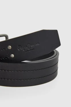Pepe Jeans Cintos|Cintos-Cinto de couro com fivela quadrada preto