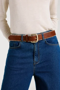 Vila Cintos-Cinto de pele com costura Castanho