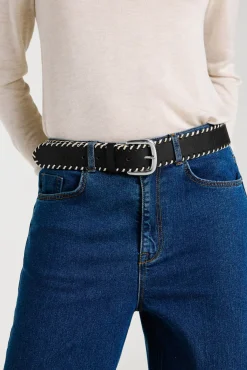 Vila Cintos-Cinto de pele com costura Preto