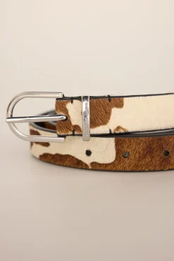 Pedro del Hierro Cintos-Cinto de pele com estampado de couro de vaca Marrom