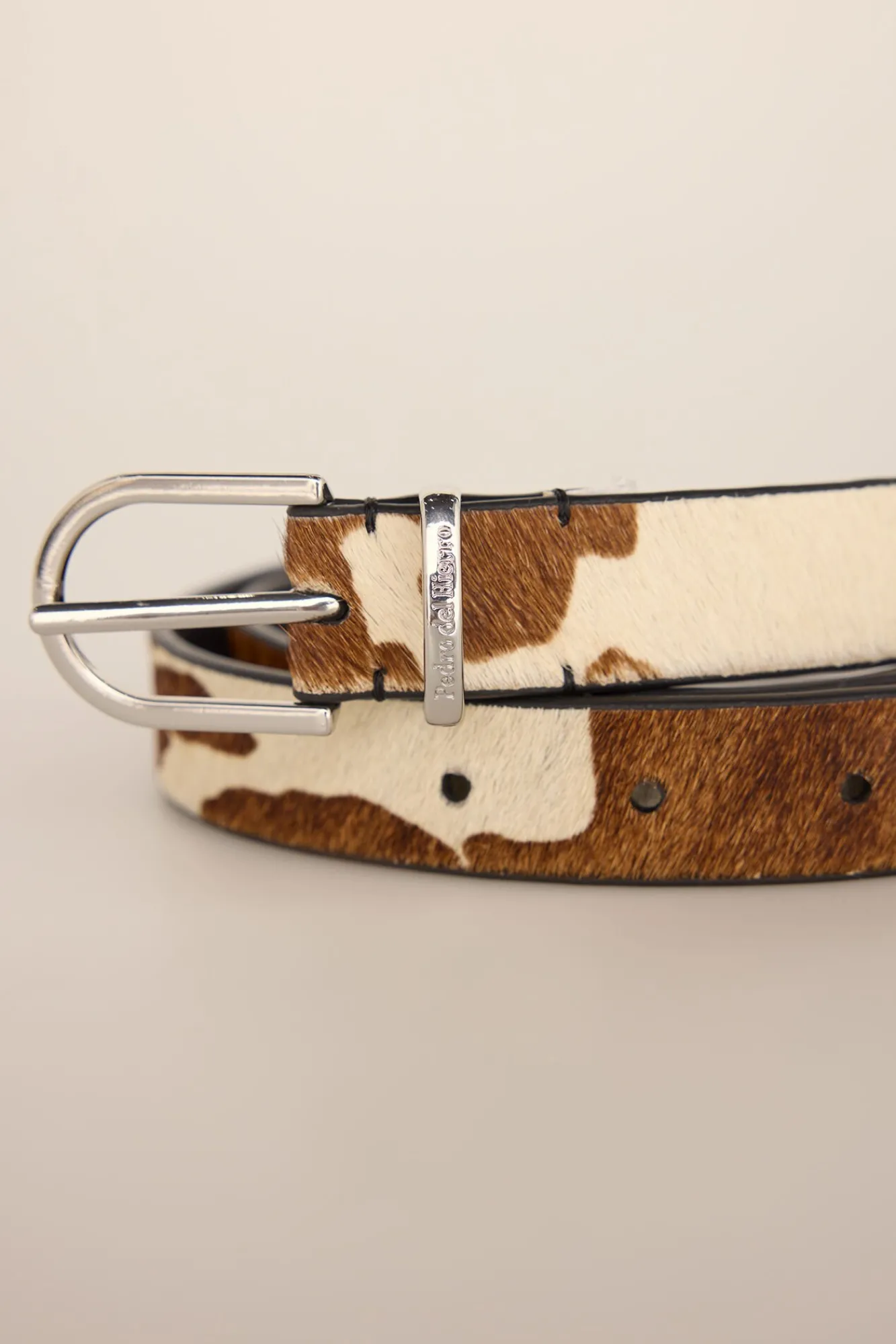 Pedro del Hierro Cintos-Cinto de pele com estampado de couro de vaca Marrom