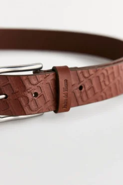 Pedro del Hierro Cintos-Cinto de pele com logotipos Marrom
