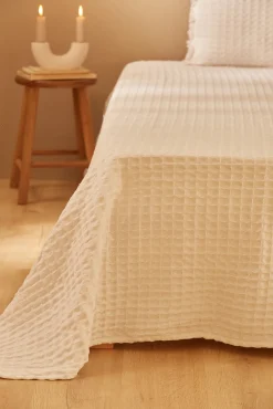 Calma House Colchas E Edredões-Colcha de algodão favo de mel branca panal branco