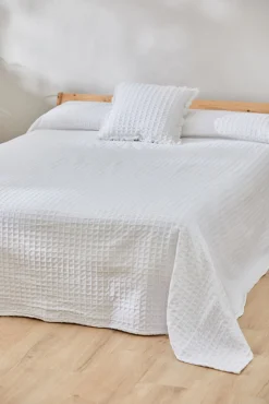 Calma House Colchas E Edredões-Colcha de algodão favo de mel branca panal branco