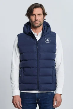 Valecuatro Coletes-Colete acolchoado com capuz marinho Azul