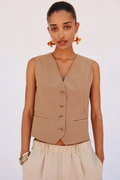 Cortefiel Coletes-Colete com decote em V Tostado