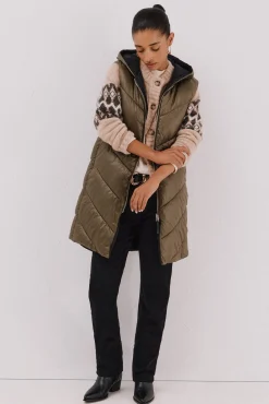 Cortefiel Coletes|Casacos-Colete comprido reversível Verde