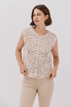 Cortefiel Coletes|Camisolas-Colete de crochet Ecru