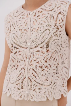 Cortefiel Coletes|Camisolas-Colete de crochet Ecru