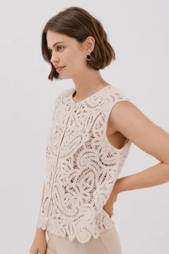 Cortefiel Coletes|Camisolas-Colete de crochet Ecru