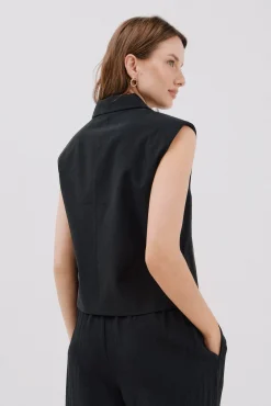 Cortefiel Coletes-Colete de gola lapela Preto