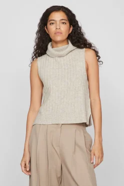 Vila Coletes-Colete de gola malha Tostado