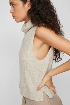 Vila Coletes-Colete de gola malha Tostado