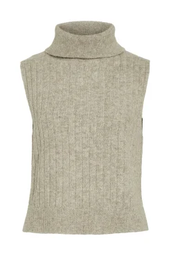 Vila Coletes-Colete de gola malha Tostado