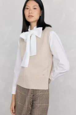 Pedro del Hierro Camisolas-Colete de lã tricotado malha Beige