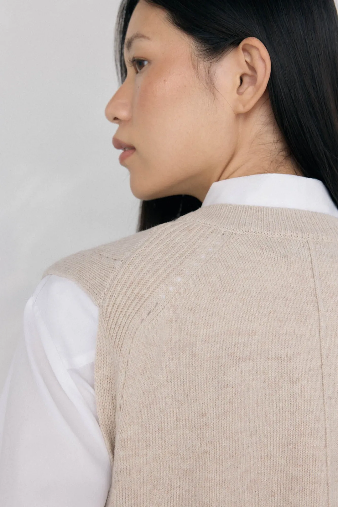 Pedro del Hierro Camisolas-Colete de lã tricotado malha Beige