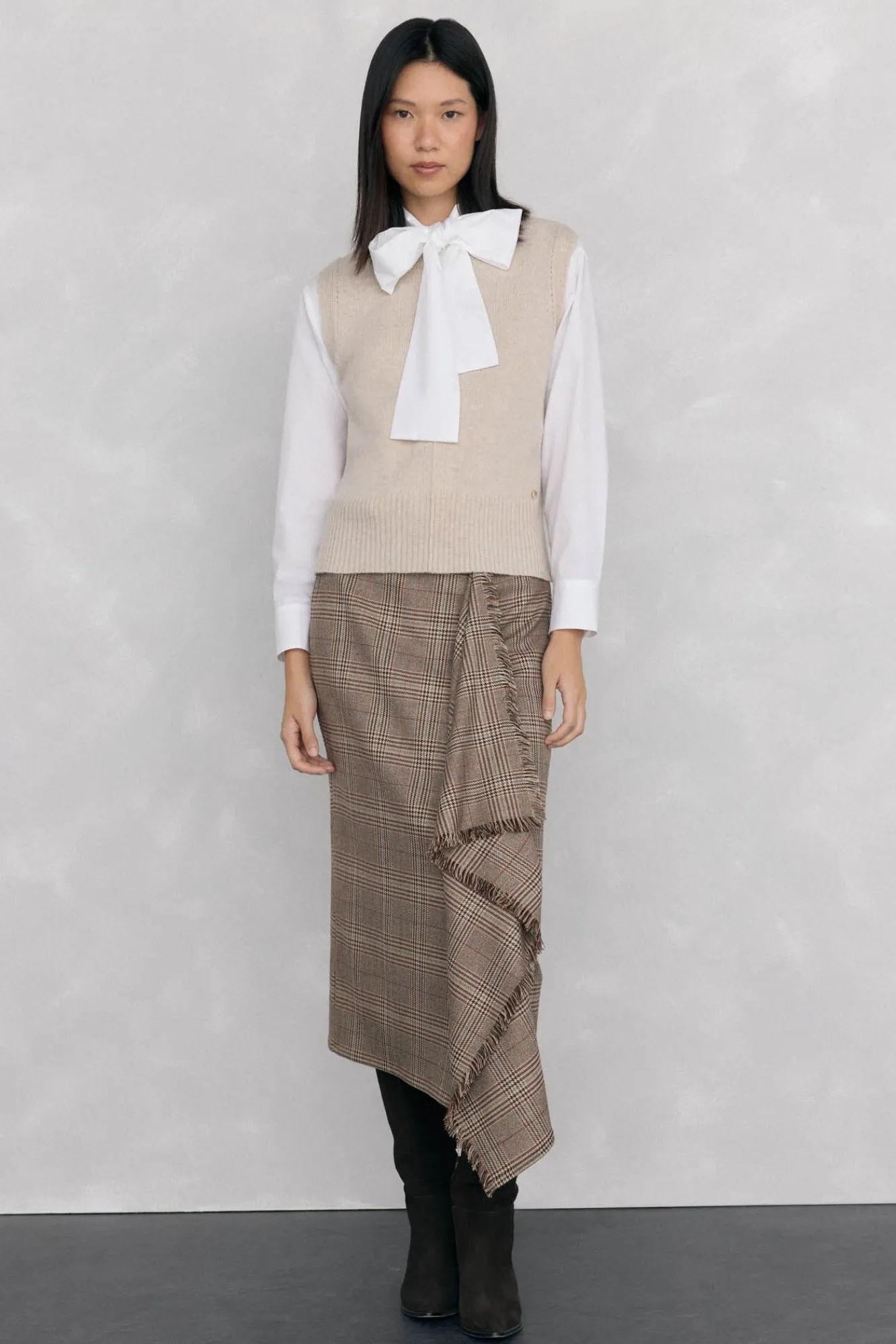 Pedro del Hierro Camisolas-Colete de lã tricotado malha Beige