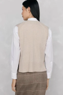 Pedro del Hierro Camisolas-Colete de lã tricotado malha Beige