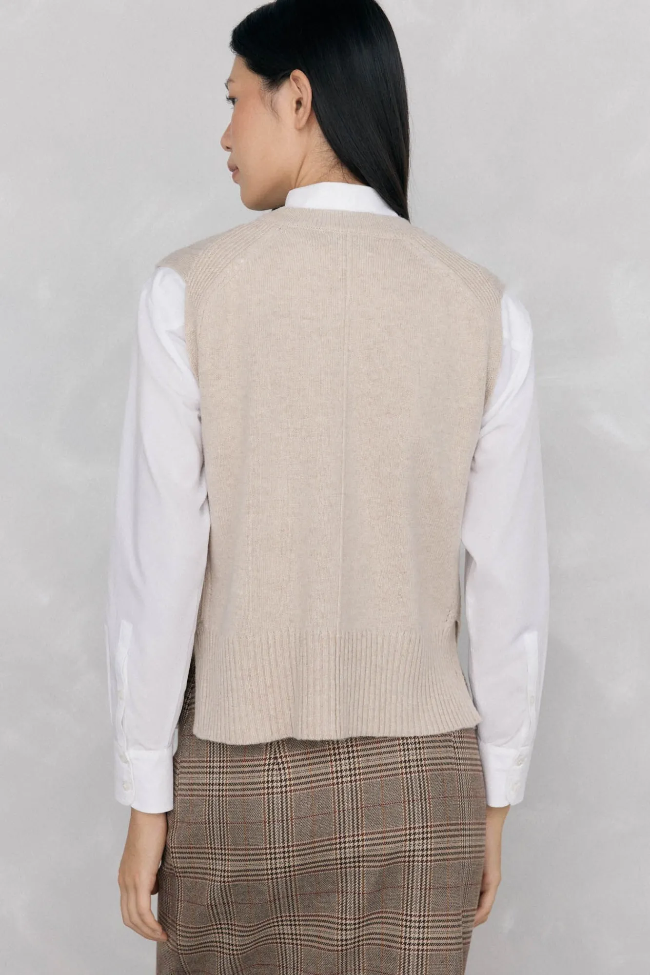 Pedro del Hierro Camisolas-Colete de lã tricotado malha Beige