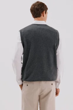 Cortefiel Coletes-Colete de malha de algodão Cinzento