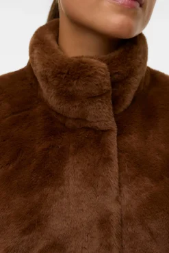 Vero Moda Coletes|Sobretudos-Colete de pele de gola alta Castanho