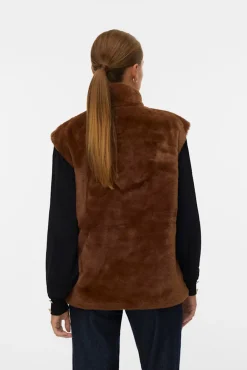 Vero Moda Coletes|Sobretudos-Colete de pele de gola alta Castanho