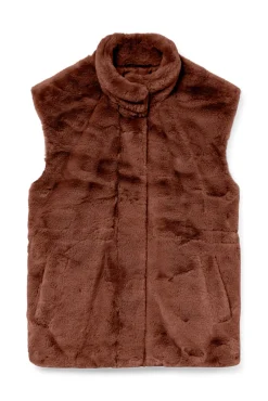 Vero Moda Coletes|Sobretudos-Colete de pele de gola alta Castanho