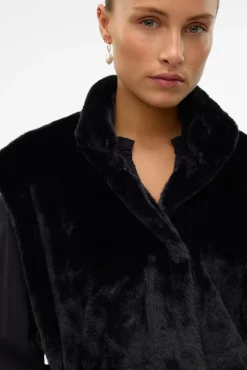 Vero Moda Coletes|Sobretudos-Colete de pele de gola alta Preto