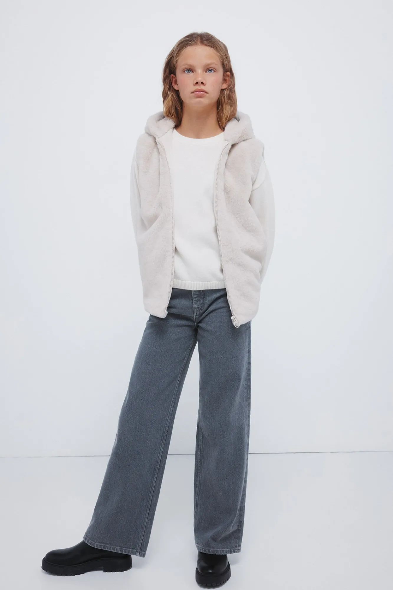 Springfield Kids Sobretudo-Colete de pele de menina azul